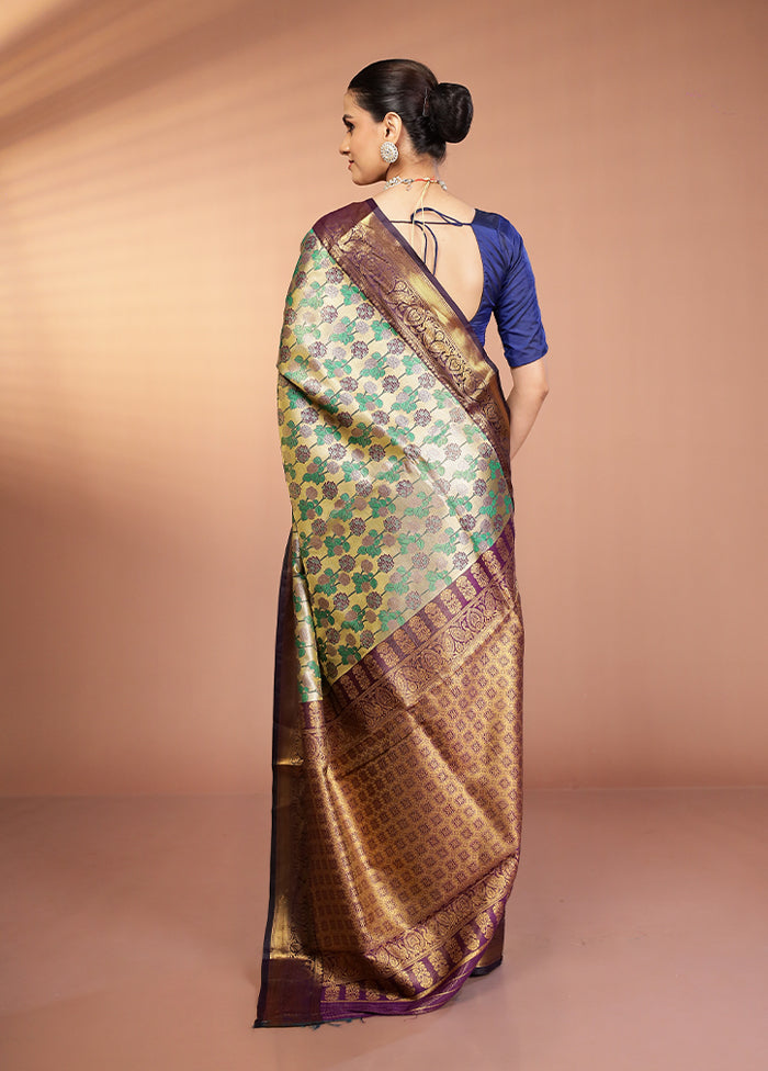 Gold Kanjivaram Silk Saree With Blouse Piece