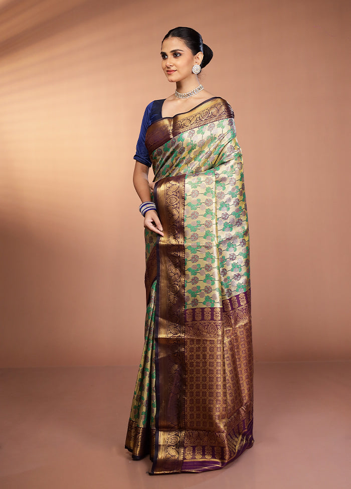 Gold Kanjivaram Silk Saree With Blouse Piece