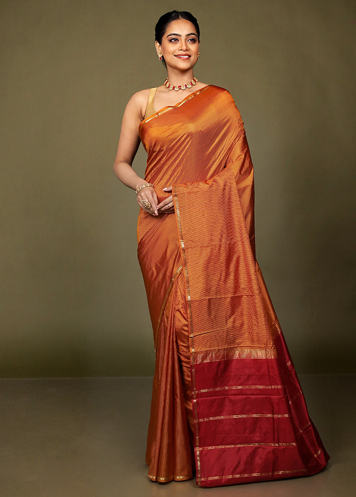 Yellow Handloom Kanjivaram Pure Silk Saree With Blouse Piece