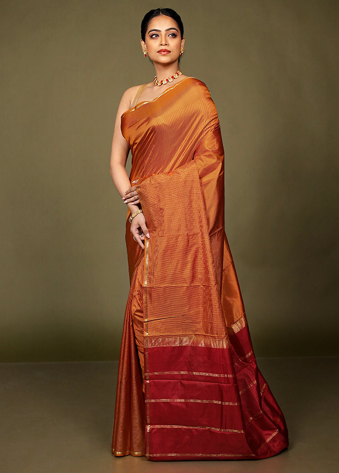 Yellow Handloom Kanjivaram Pure Silk Saree With Blouse Piece