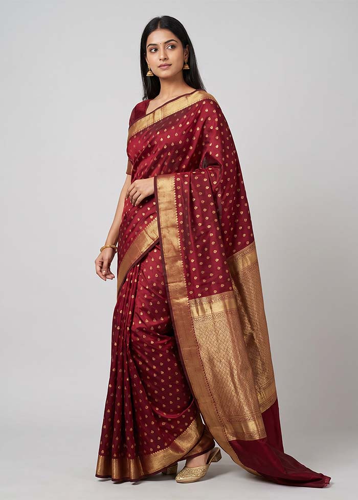 Maroon Kanjivaram Silk Saree With Blouse Piece