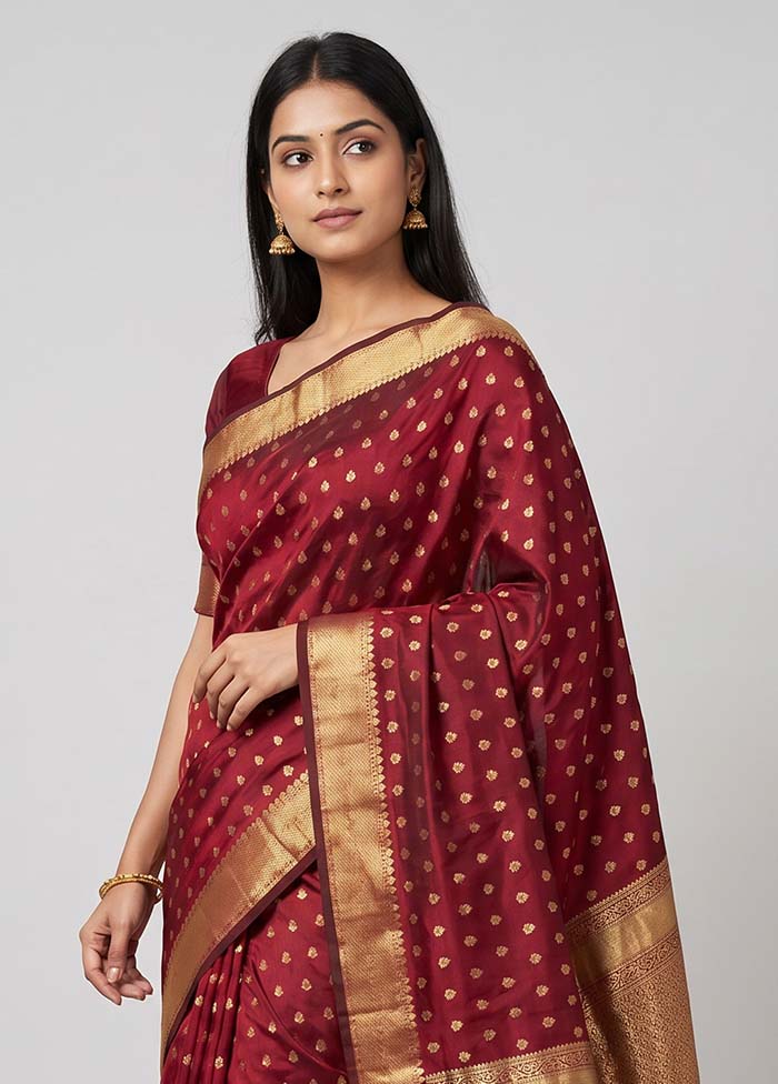 Maroon Kanjivaram Silk Saree With Blouse Piece