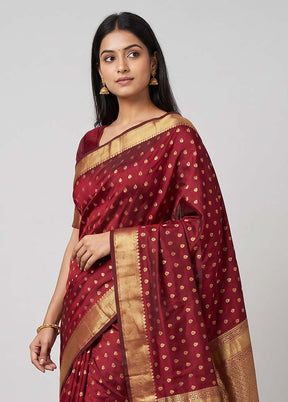 Maroon Kanjivaram Silk Saree With Blouse Piece