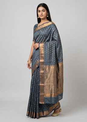 Grey Kanjivaram Silk Saree With Blouse Piece