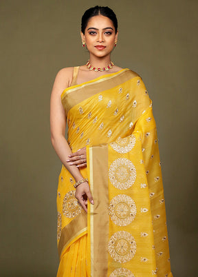 Yellow Kota Cotton Saree With Blouse Piece