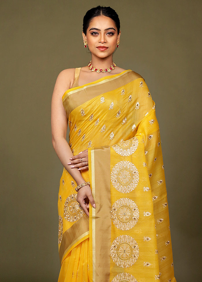 Yellow Kota Cotton Saree With Blouse Piece
