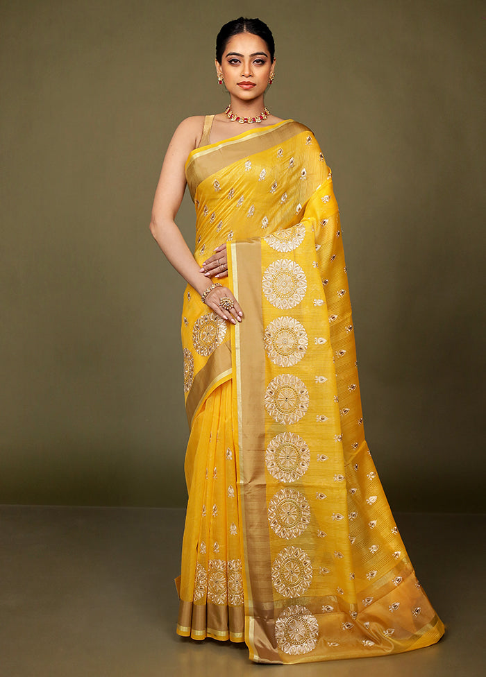 Yellow Kota Cotton Saree With Blouse Piece