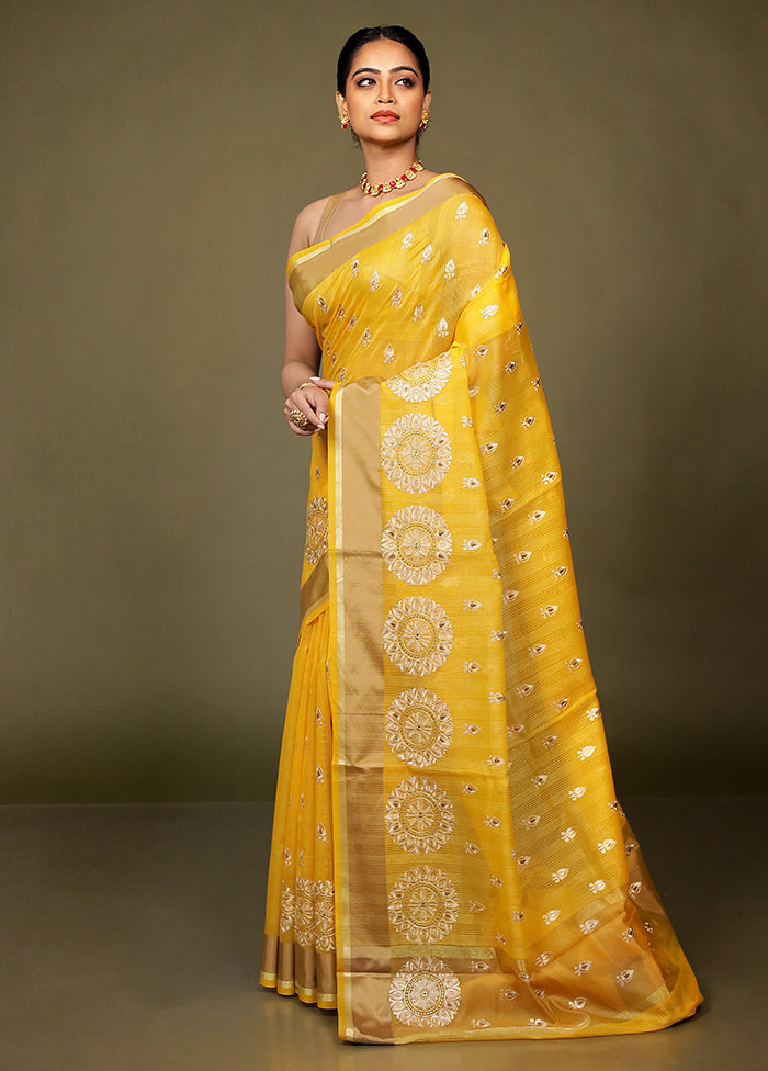 Yellow Kota Cotton Saree With Blouse Piece