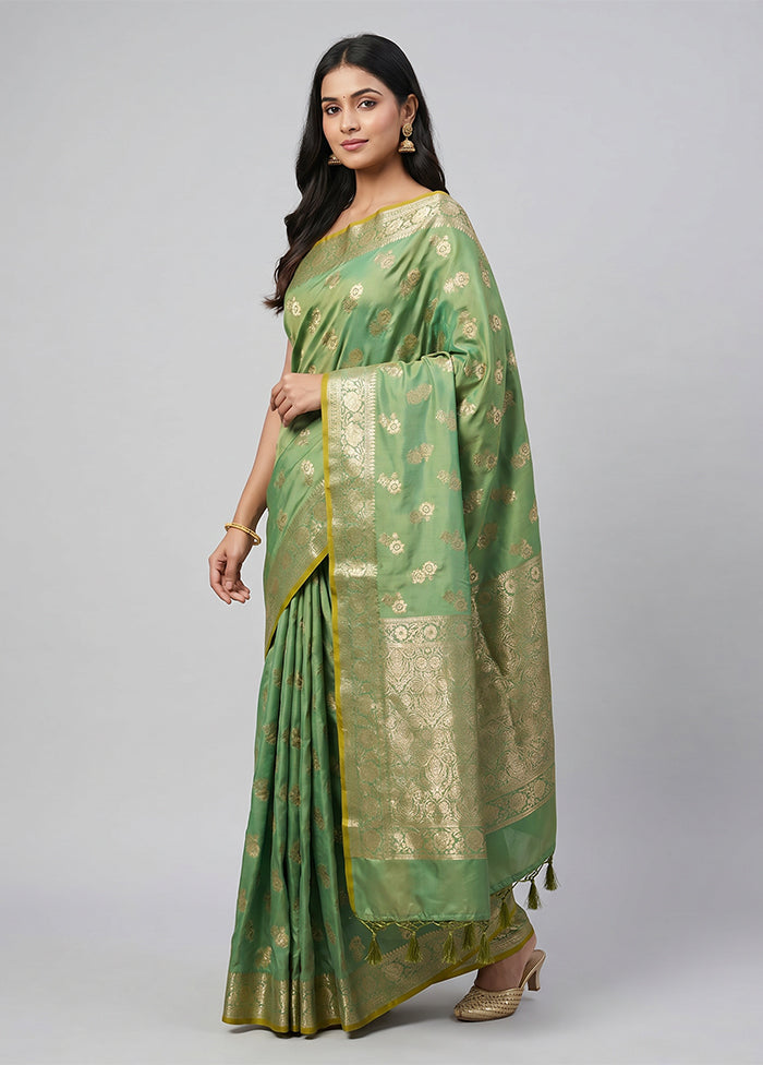 Green Dupion Silk Saree With Blouse Piece