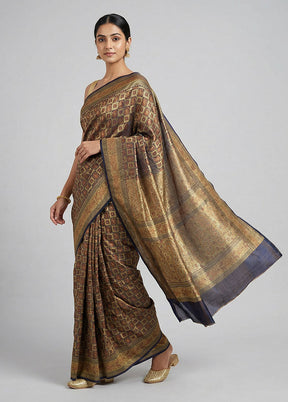 Black Handloom Tanchoi Pure Silk Saree With Blouse Piece