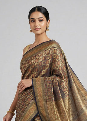 Black Handloom Tanchoi Pure Silk Saree With Blouse Piece