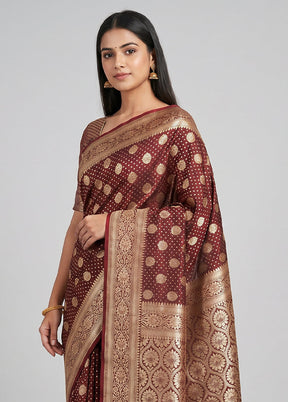 Maroon Uppada Silk Saree With Blouse Piece