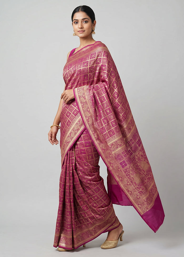Purple Handloom Jamewar Pure Silk Saree With Blouse Piece