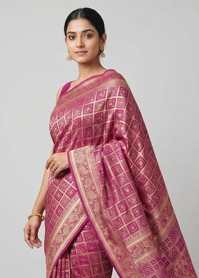 Purple Handloom Jamewar Pure Silk Saree With Blouse Piece
