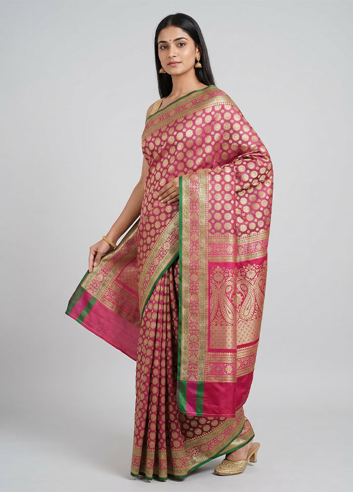 Pink Handloom Katan Pure Silk Saree With Blouse Piece
