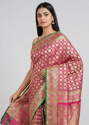 Pink Handloom Katan Pure Silk Saree With Blouse Piece