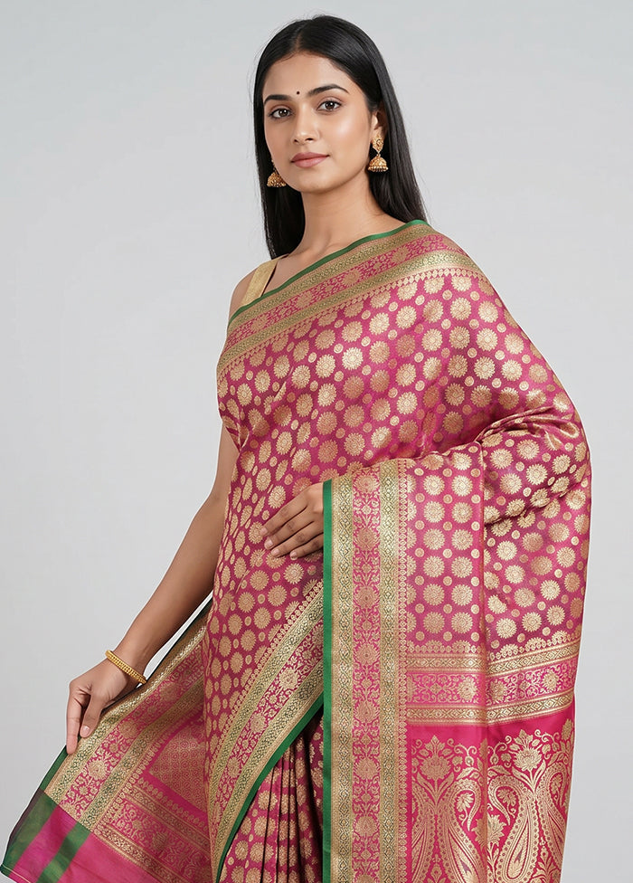 Pink Handloom Katan Pure Silk Saree With Blouse Piece
