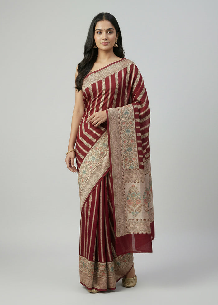 Maroon Handloom Pure Georgette Saree With Blouse Piece