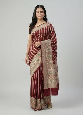 Maroon Handloom Pure Georgette Saree With Blouse Piece