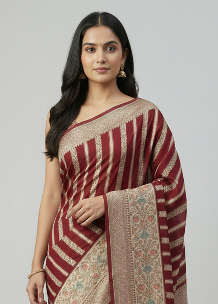 Maroon Handloom Pure Georgette Saree With Blouse Piece