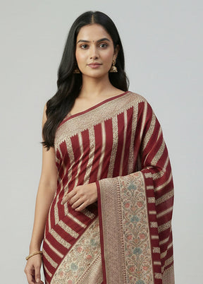 Maroon Handloom Pure Georgette Saree With Blouse Piece
