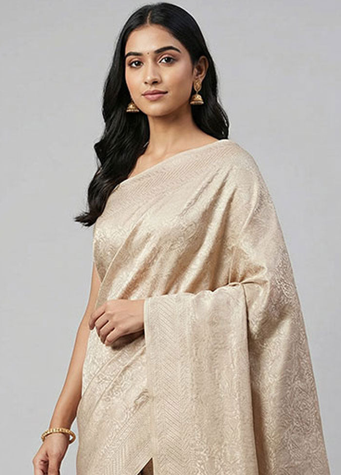Cream Tissue Silk Saree With Blouse Piece