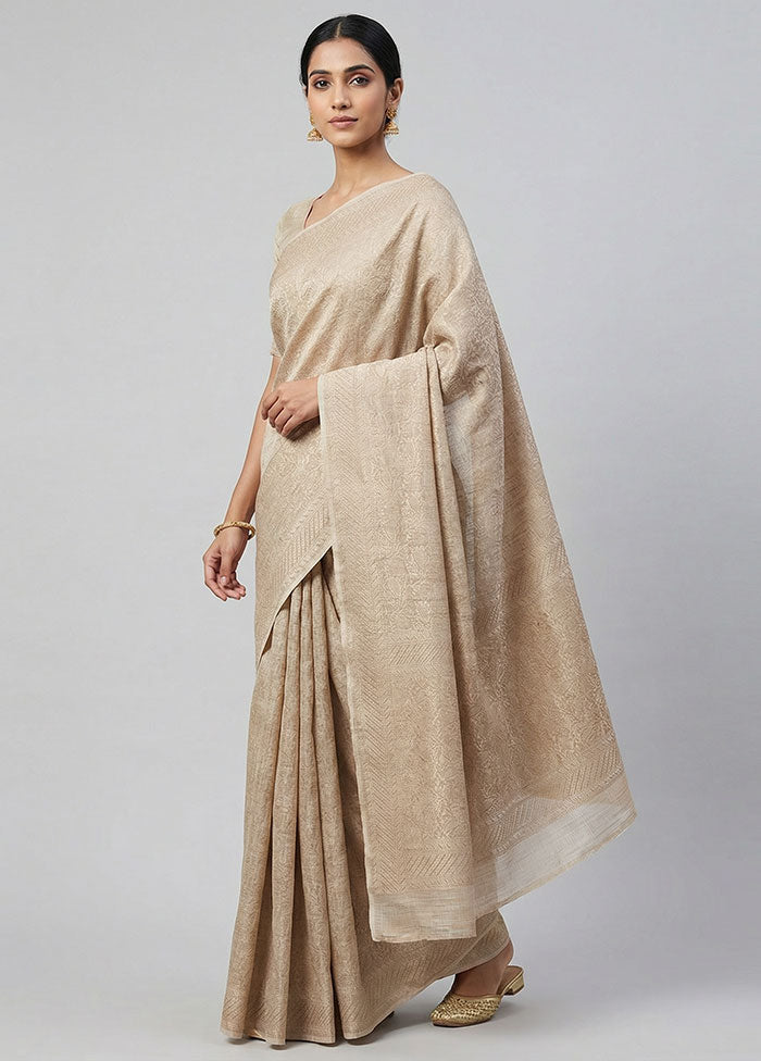 Cream Tissue Silk Saree With Blouse Piece