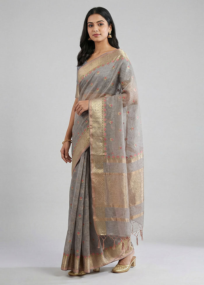 Cream Tissue Silk Saree With Blouse Piece