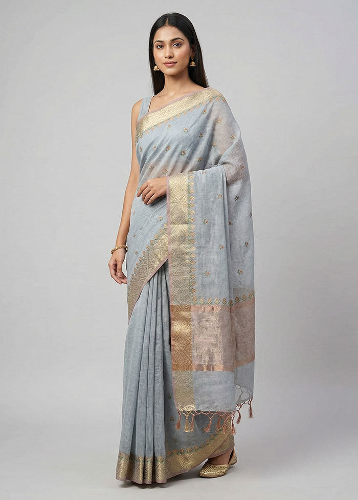 Blue Tissue Silk Saree With Blouse Piece