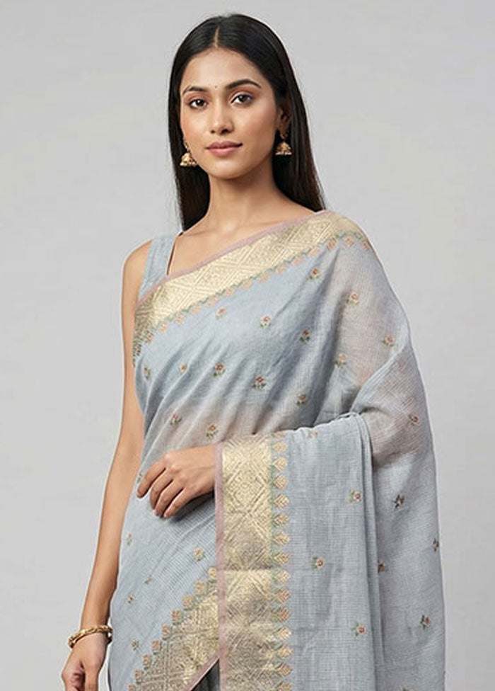 Blue Tissue Silk Saree With Blouse Piece