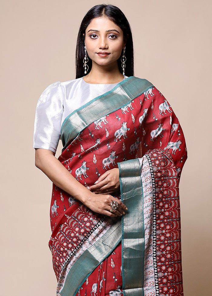 Maroon Chanderi Cotton Saree With Blouse Piece