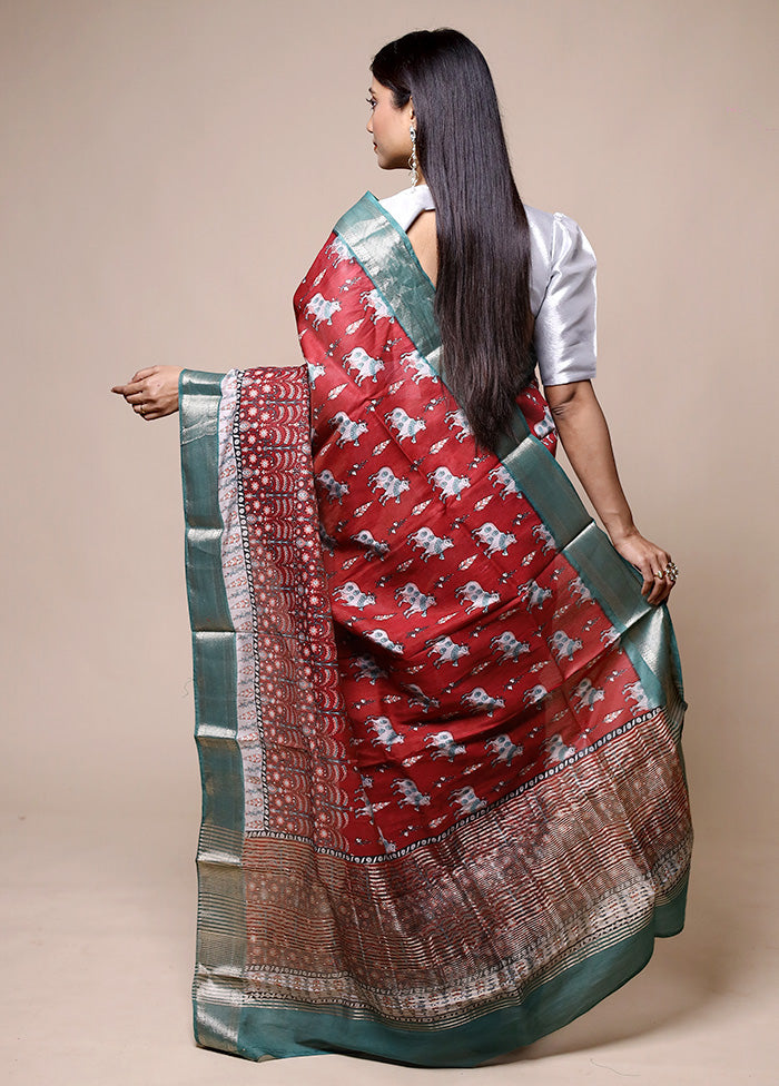 Maroon Chanderi Cotton Saree With Blouse Piece