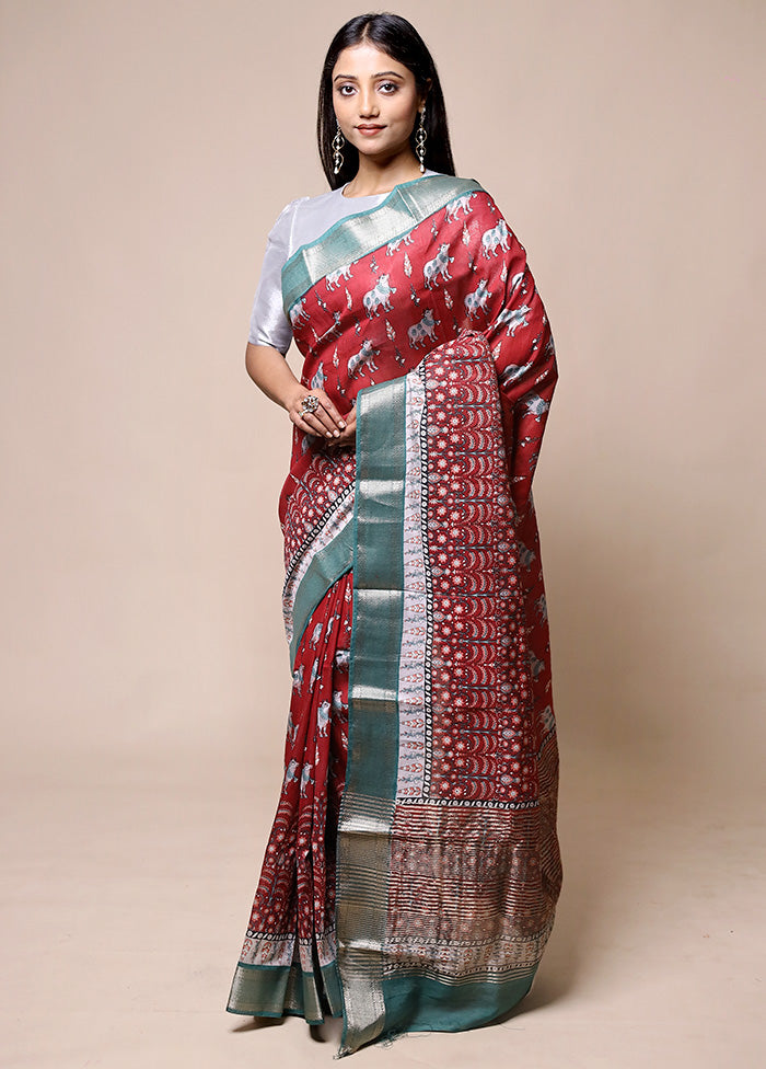 Maroon Chanderi Cotton Saree With Blouse Piece