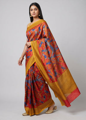 Multicolor Printed Silk Saree Without Blouse Piece