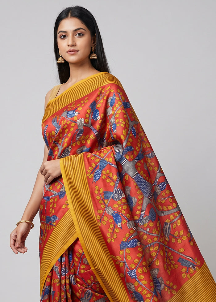 Multicolor Printed Silk Saree Without Blouse Piece