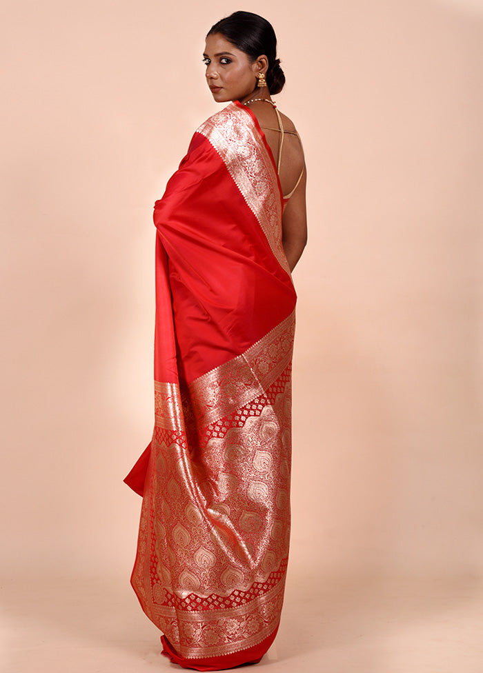 Red Banarasi Silk Saree With Blouse Piece