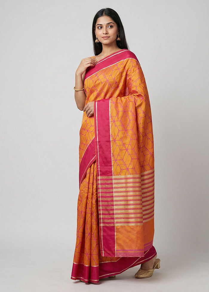Yellow Handloom Jamewar Pure Silk Saree With Blouse Piece