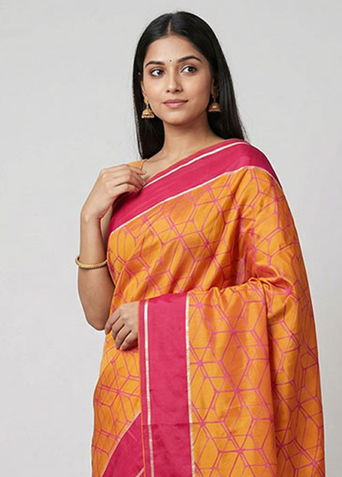 Yellow Handloom Jamewar Pure Silk Saree With Blouse Piece