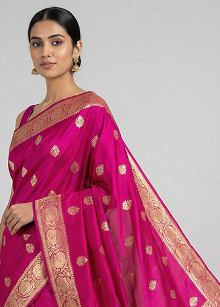 Pink Handloom Katan Pure Silk Saree With Blouse Piece