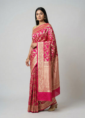 Pink Handloom Uppada Pure Silk Saree With Blouse Piece