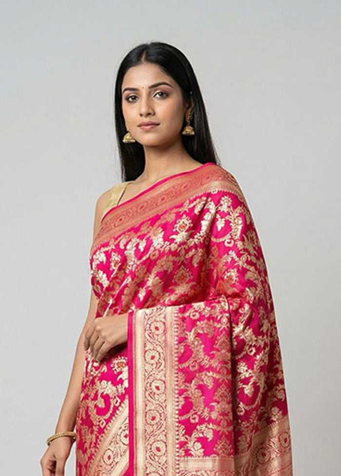 Pink Handloom Uppada Pure Silk Saree With Blouse Piece