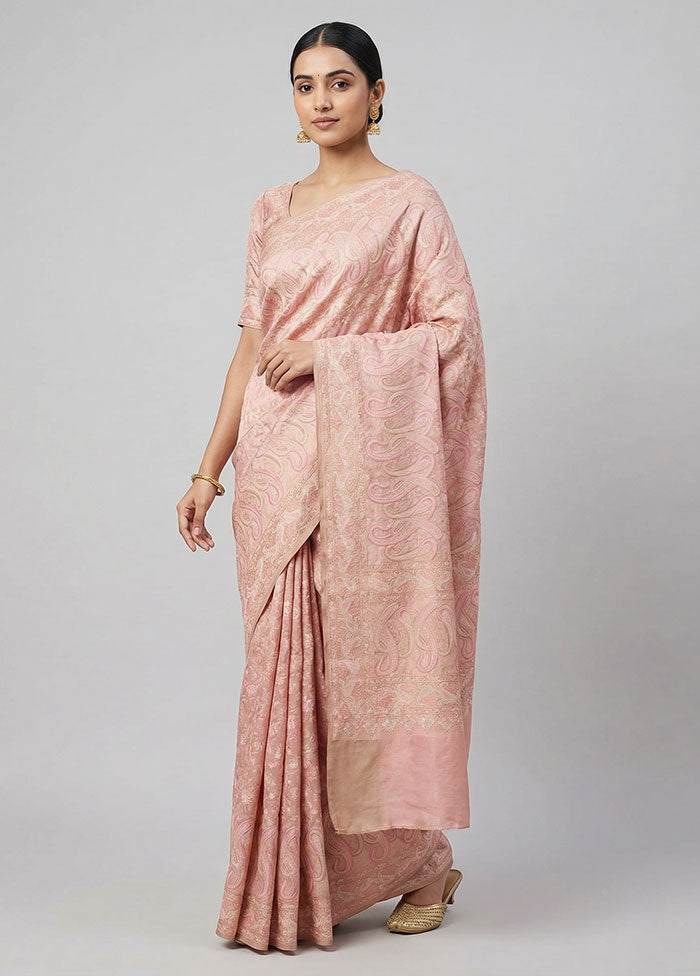 Pink Jamewar Silk Saree With Blouse Piece