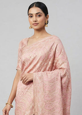 Pink Jamewar Silk Saree With Blouse Piece