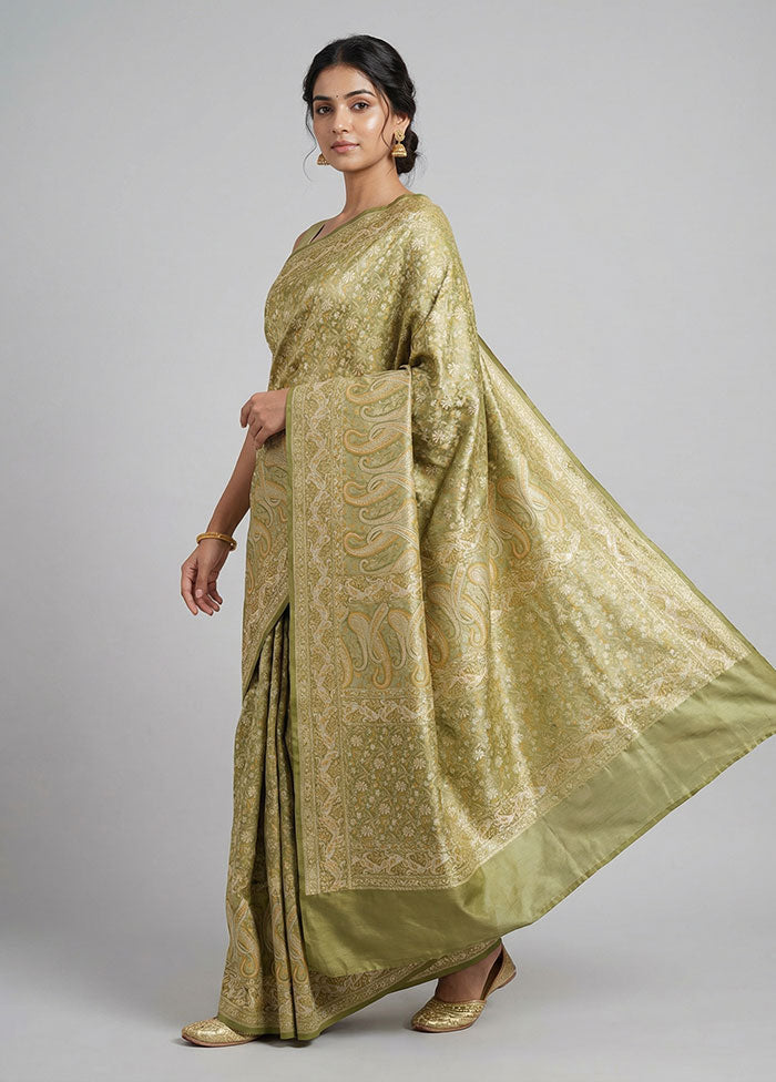Green Jamewar Silk Saree With Blouse Piece