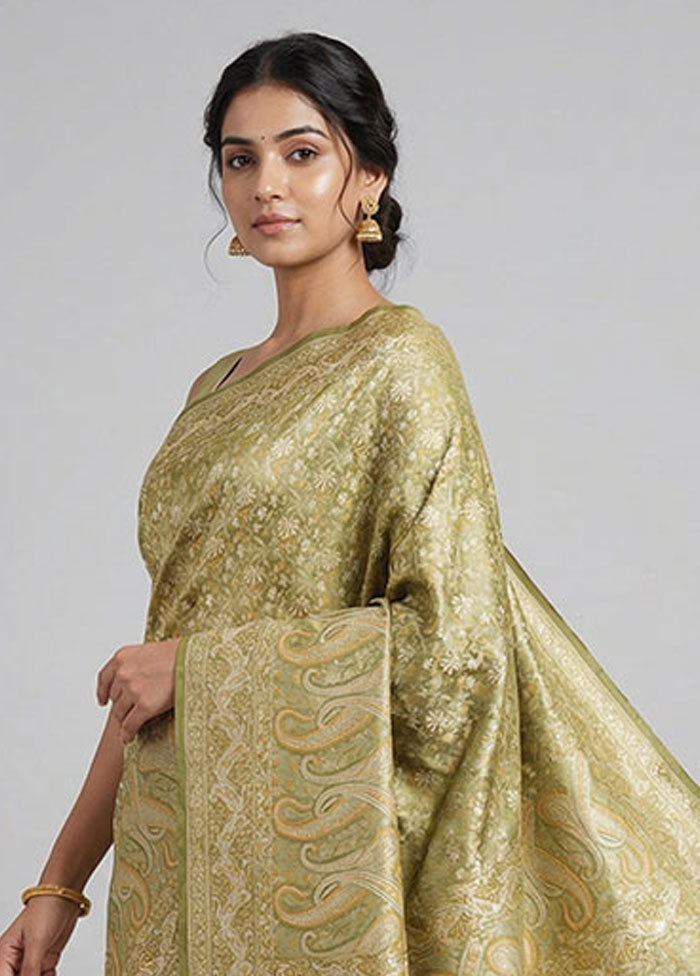 Green Jamewar Silk Saree With Blouse Piece