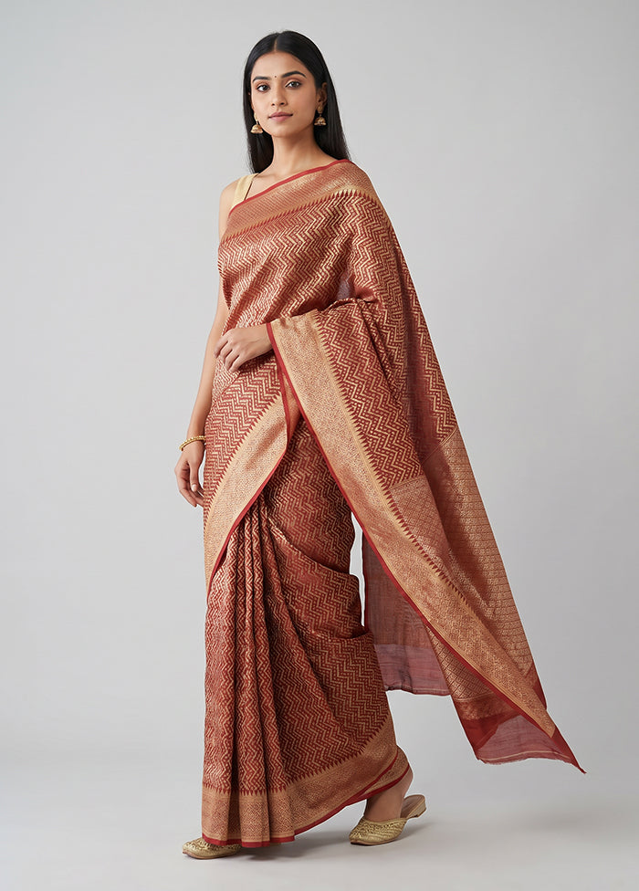 Maroon Pure Cotton Saree With Blouse Piece