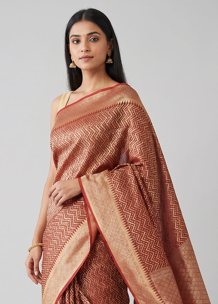 Maroon Pure Cotton Saree With Blouse Piece