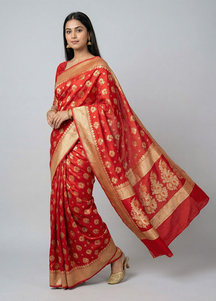 Red Kora Silk Saree With Blouse Piece
