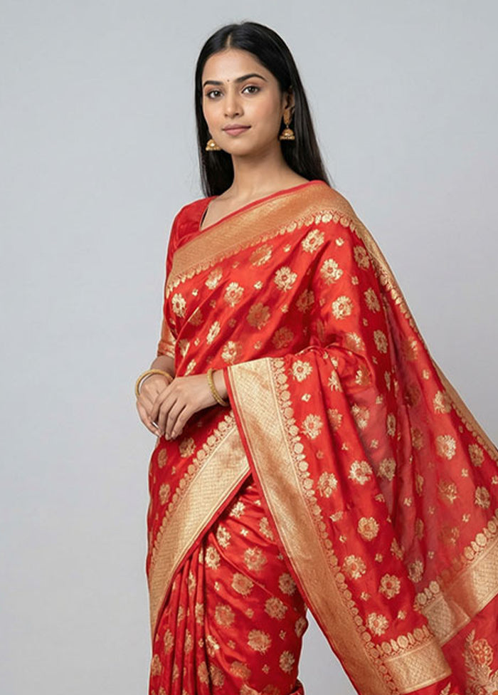 Red Kora Silk Saree With Blouse Piece