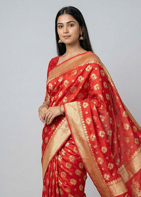 Red Kora Silk Saree With Blouse Piece